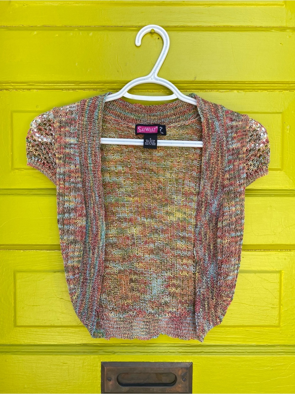 Y2K Multicolor Short-Sleeve Knit Cardigan Sweater Shrug